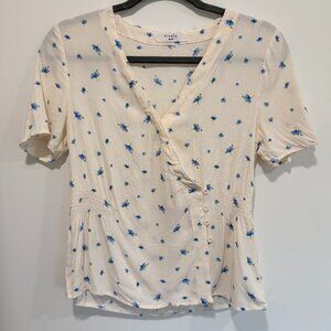 Elodie White Floral Surplice V Neck Top Size XS